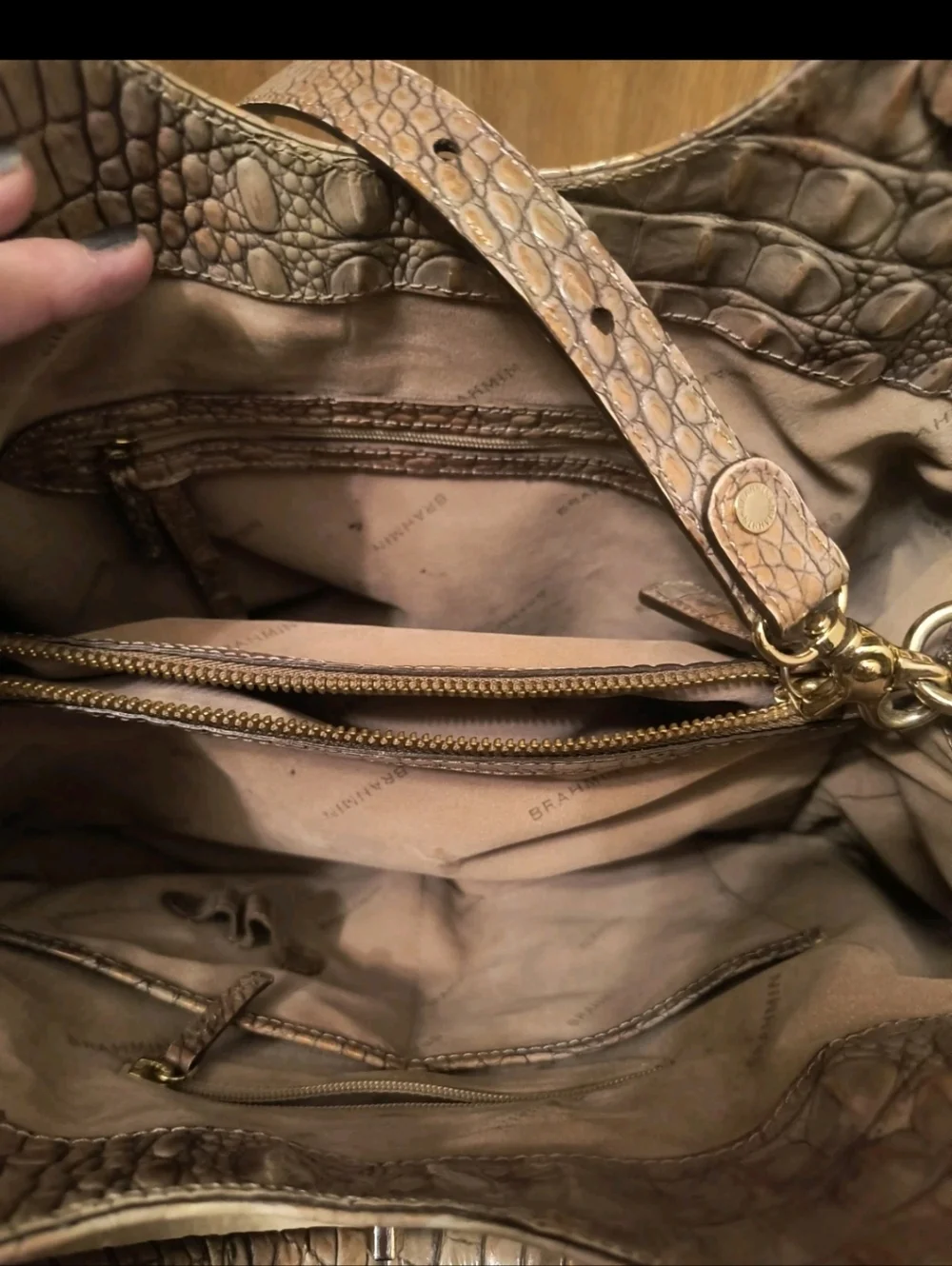 Brahmin Melbourne Crocodile Embossed Leather Hobo Bag Toasted Ombre EUC